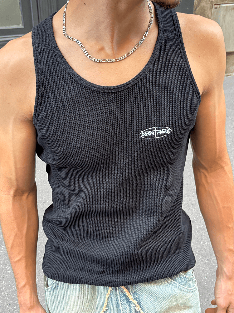 Waffle Tank Top Black
