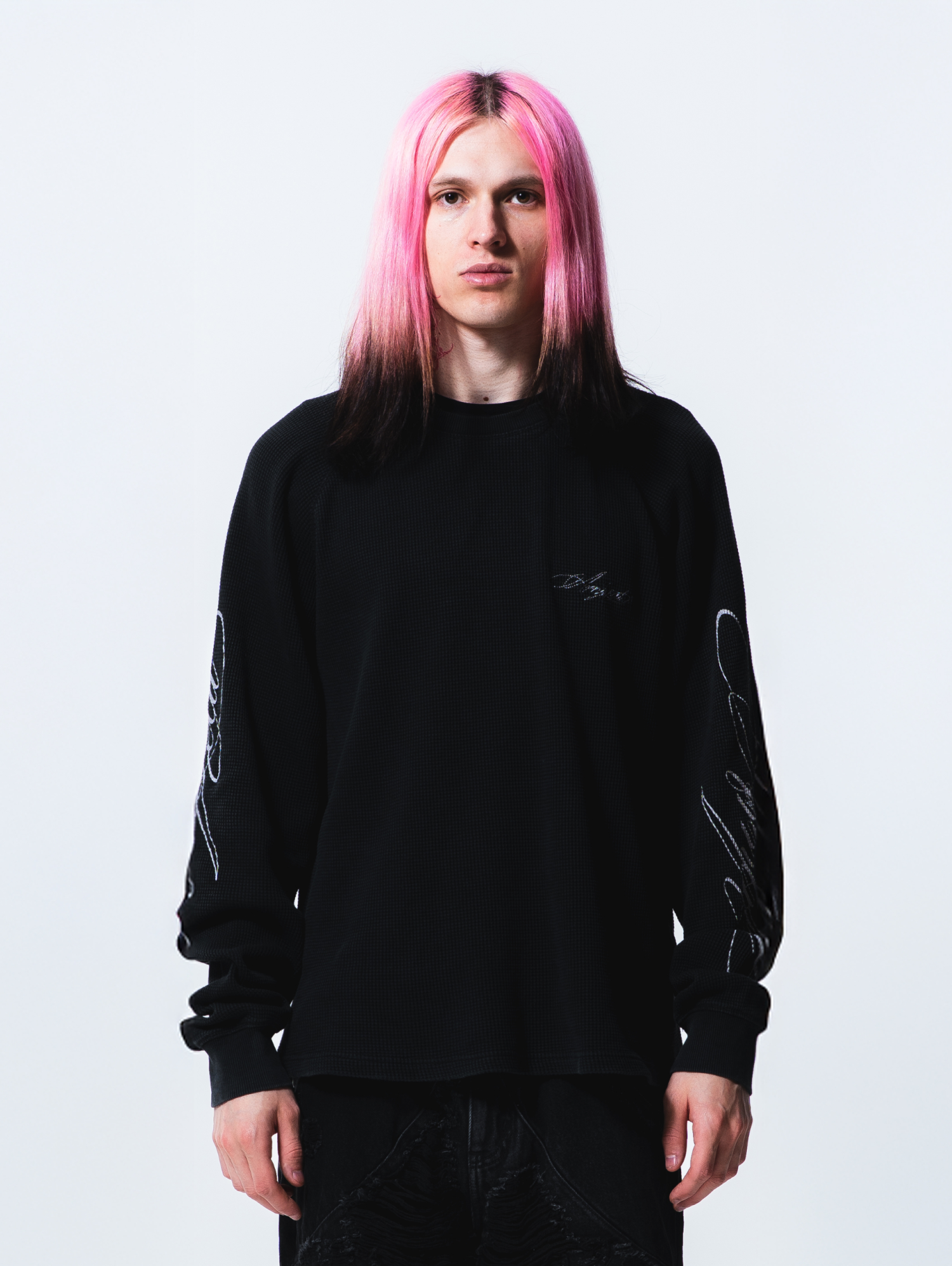 Script Longsleeve Waffle Black