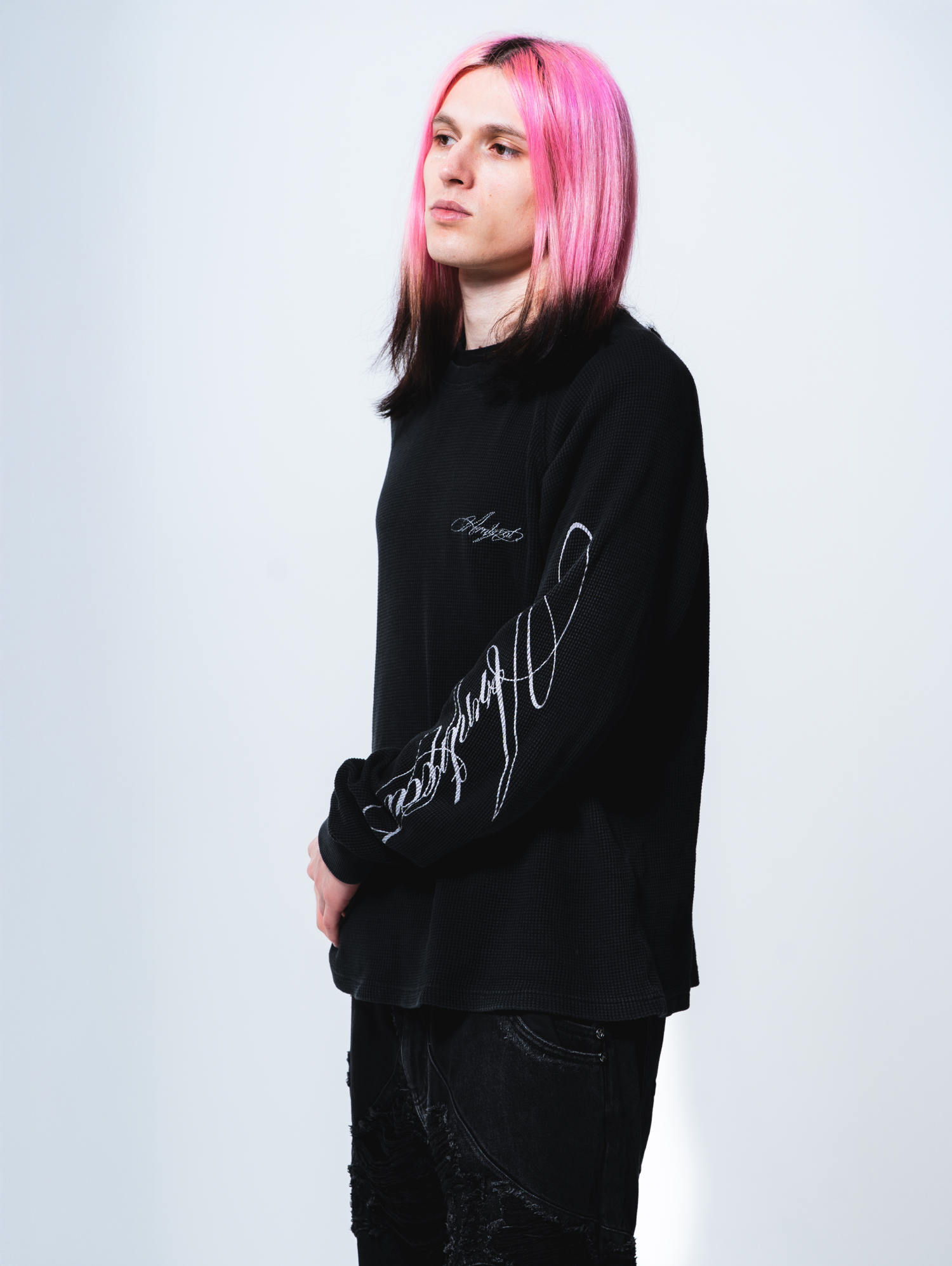 Script Longsleeve Waffle Black