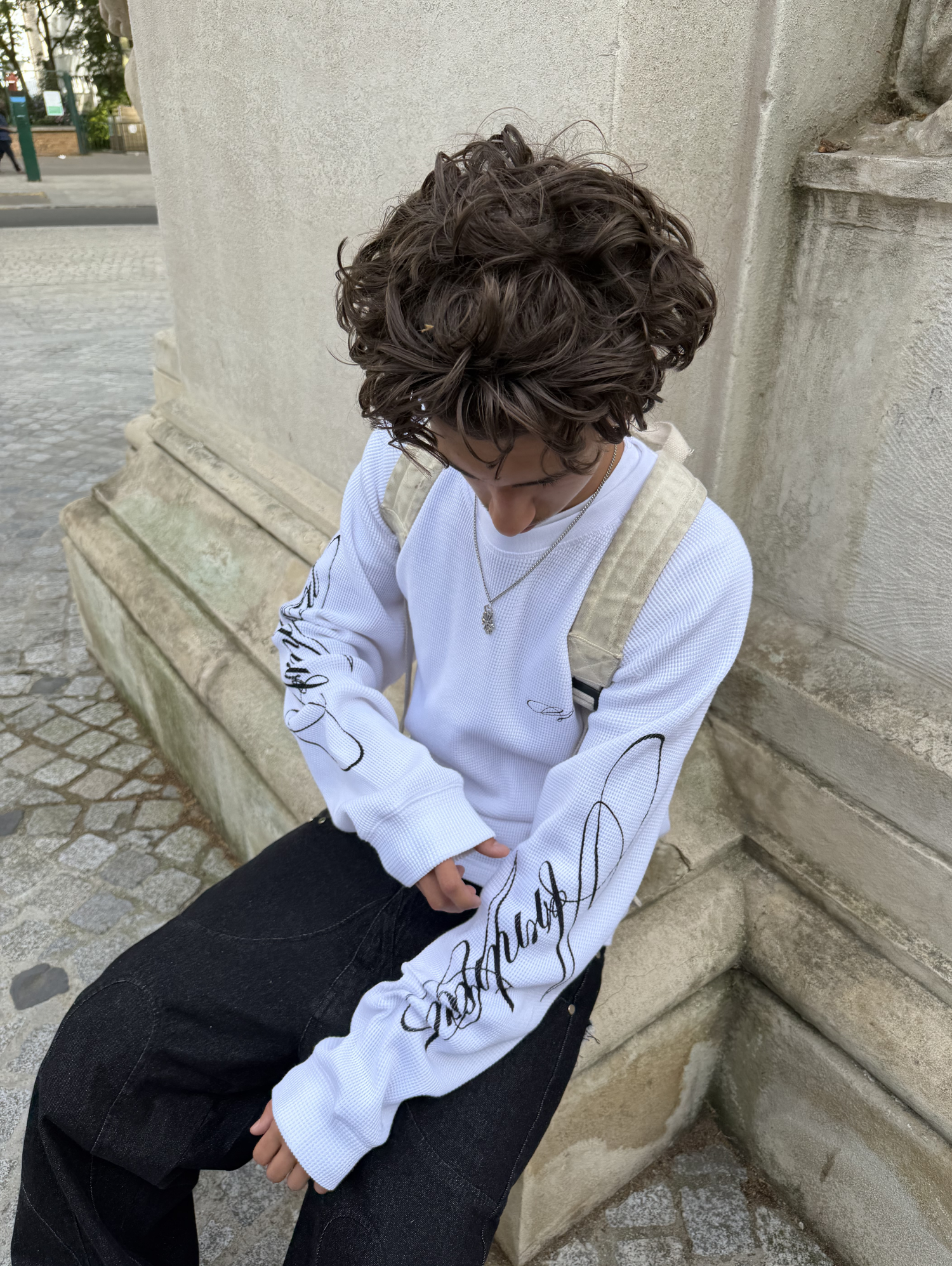 Script Longsleeve Waffle White