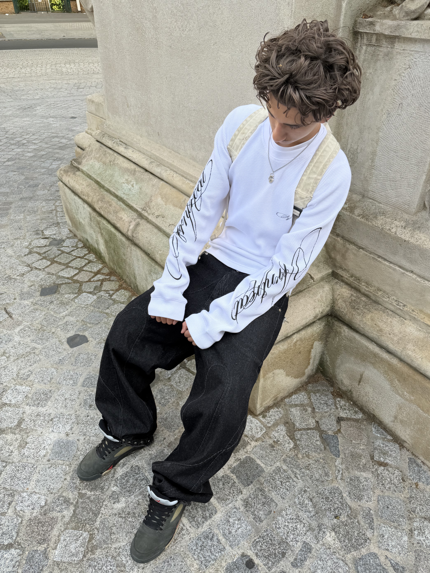 Script Longsleeve Waffle White
